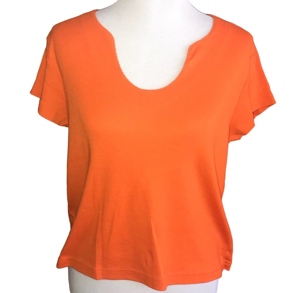 FIORLINI INTERNATIONAL ORANGE SCOOP NECK SHORT SLEEVE TEE LARGE